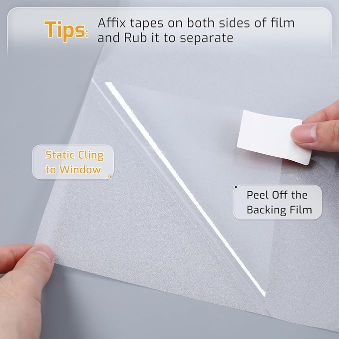 LUTE Window Privacy Film, Frosted Glass Window Film for Bathroom, Static Cling Removable Heat Control Glass Coverings, Non Adhesive Opaque Door Sticker for Home Office (Pure, 23.6" x 118.1")