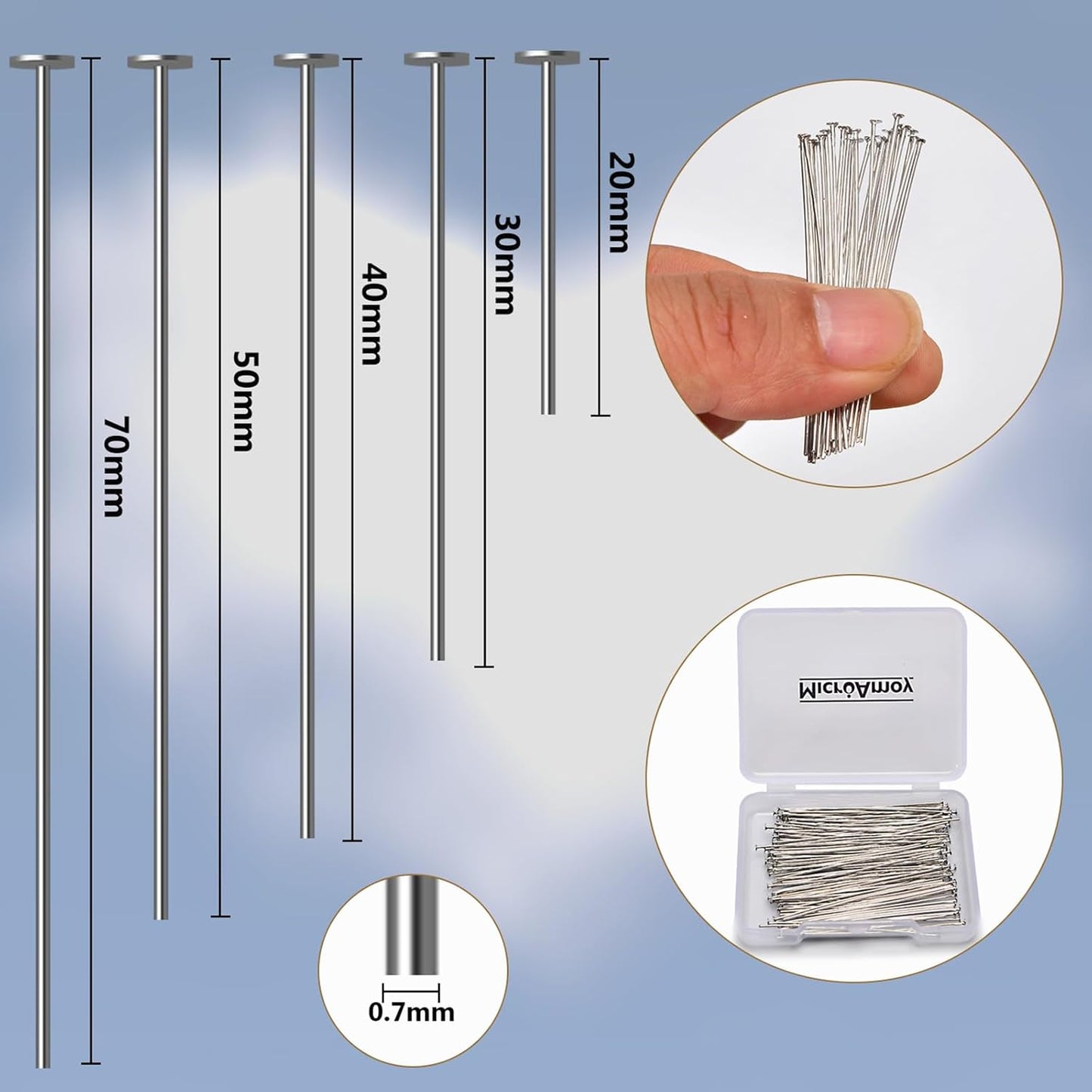 100pcs Silver Filled Flat Head Pins Non Tarnish Craft Earring Bracelet Jewelry Making Accessories Supplies (70mm (2.75in), Silver-Flat Head Pin)