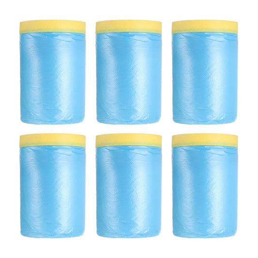 uxcell Pre-Taped Masking Film, 3ft x 82ft Plastic Paint Drop Cloth with Medium-Tack Painters Tape for Painting Spraying Protection Blue Film 6Pcs
