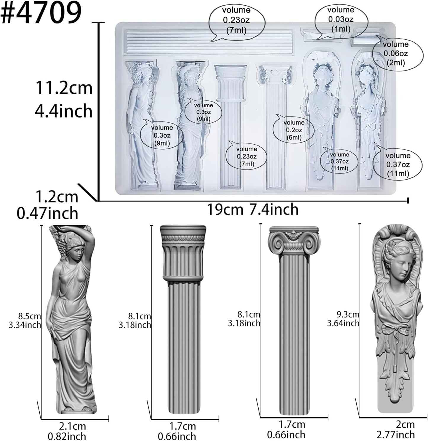 Art Mold for Polyclay Air Dry Clay Plaster, Decorative Column and Sculpture Statue