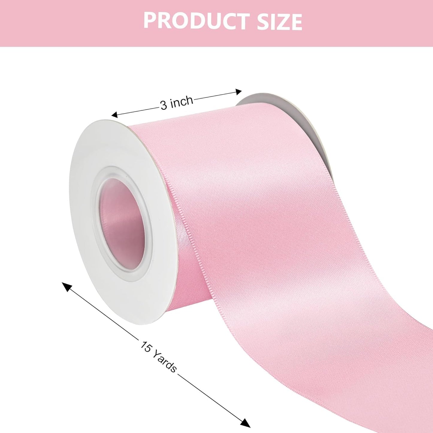 Pearl Pink Satin Ribbon 3 Inch X 15 Yards Solid Color Double Faced Ribbons Perfect for Crafts Wedding Decor Bow Making Arts Sewing and More