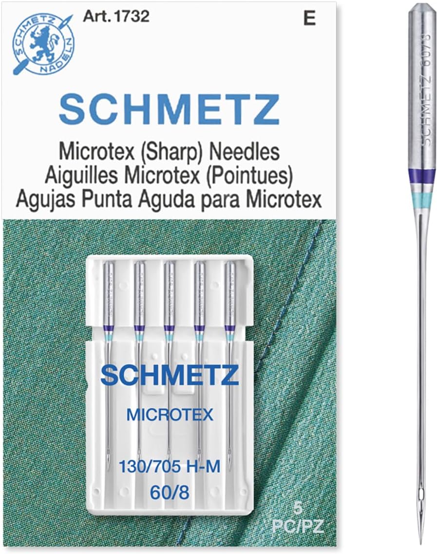 SCHMETZ Microtex Sharp Sewing Machine Needles - Quilting & Topstitching Supplies, Size 60/8, 5-Needle Card, Pack of 5