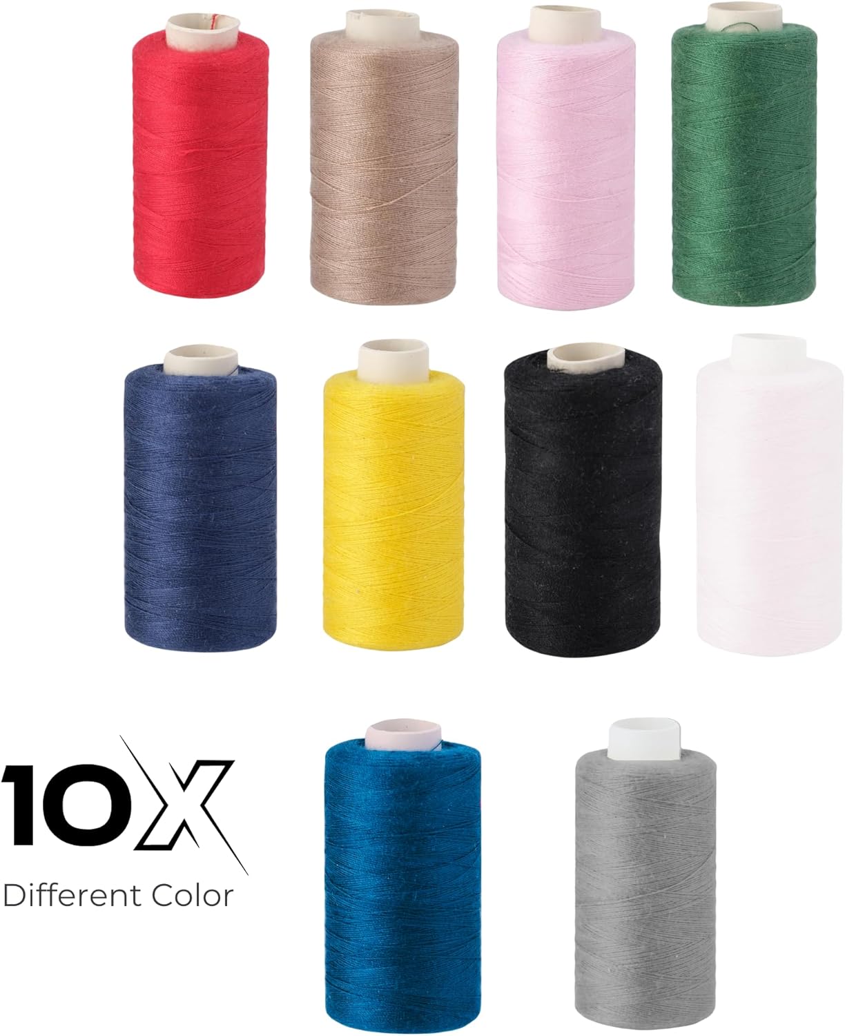 10 Colors Serger Sewing Thread - 10 Cones Threads of 500 Yards Each Spool | Sewing Clips Quilting Materials Sewing Machines for Beginners and Heavy-Duty Sewing Machine Threads | Lace Yarn, Ribbon Yarn