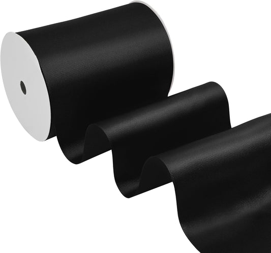 Black Satin Ribbon 4 Inch X 15 Yards Solid Color Double Faced Ribbons Perfect for Crafts Wedding Decor Bow Making Arts Sewing and More