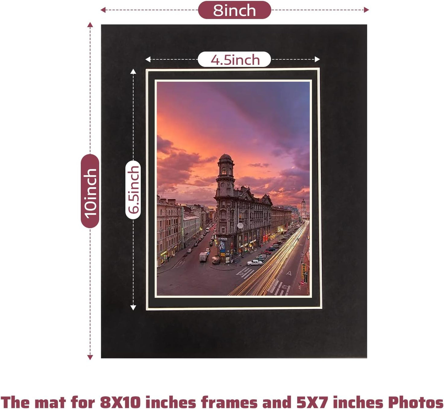 HOTUO 10 Pack Acid Free Black Picture Frame Mats, Pre-Cut 8x10 Picture Mats with Ivory Core Bevel Cut for 5x7 Photo, Signature Friendly 4 Ply Thickness Photo Mat for Frames (Black with V-Groove)