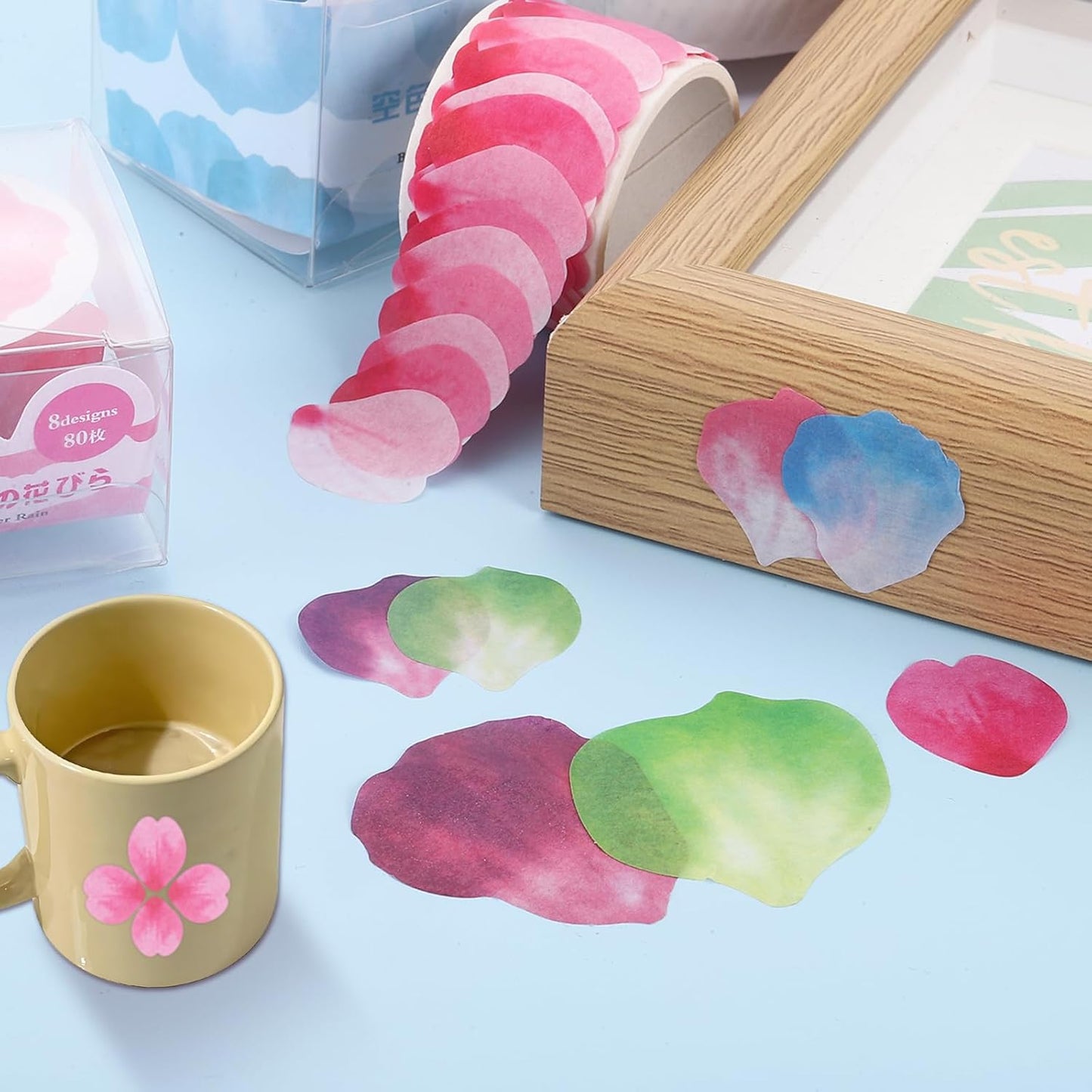 uxcell 2 Rolls Petal Washi Tape, 80 Pieces Floral Decorative Tape Colored Masking Tapes Crafting Supplies for DIY Crafts, Gift Wrapping, Scrapbook, Party Decorations, Large Sky Blue