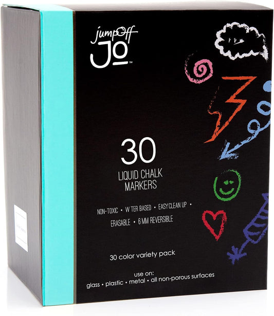 JumpOff Jo – Liquid Chalk Markers – Reversible Chisel and Round Tip – Multi Color (30)