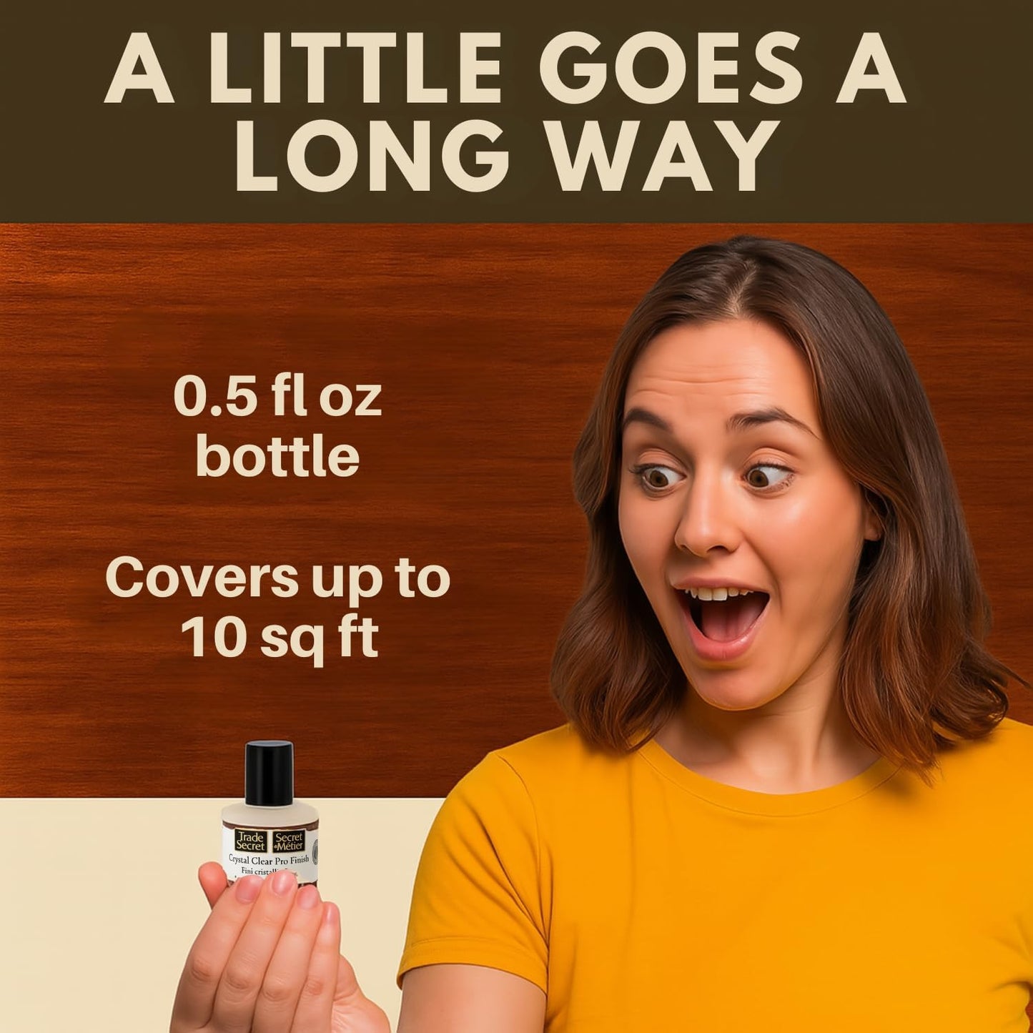 Trade Secret Crystal Clear Pro Finish, Furniture Repair Touch Up Coat, Clear Polyurethane Scratch and Water Protection, Wood Varnish and Polish, Paint and Stain Compatible, 0.5 oz (14.8 ml)