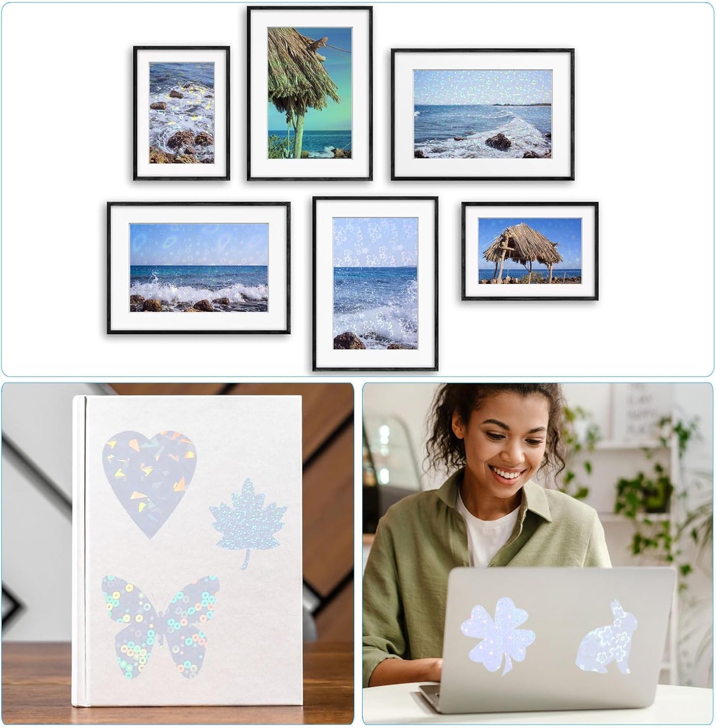 PATIKIL 8.3x5.8" Holographic Sticker Paper, 20Sheets A5 Polypropylene Self-Adhesive Transparent Waterproof Laminate Overlay Film for Photo Cards Scrapbook Decorations, Starlight