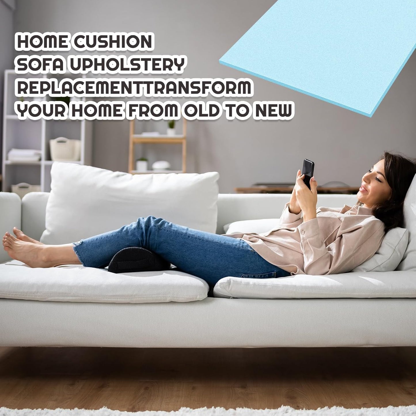 Amylove Polyurethane Foam 24" x 72" High Density Cushion Upholstery Foam Sheet for Seat Replacement DIY Projects Chairs Headboards Sofas Home(1/2" X 24" X 72",Blue)