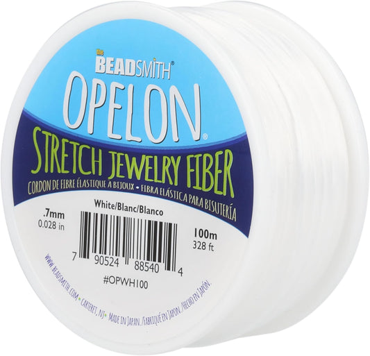 The Beadsmith Opelon Stretch Cord – Elastic Beading Fiber, White, 0.7 mm Diameter, 100 Meters (328 ft) Spool