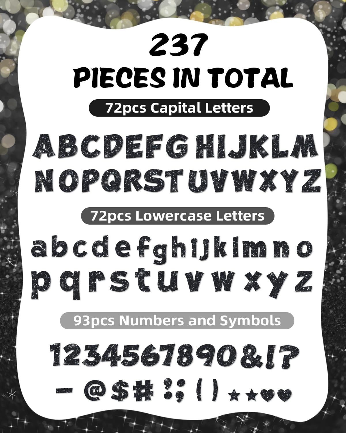 237 Pcs Glitter Bulletin Board Letters, Numbers and Punctuation, Poster Board Letters Alphabet Cut Out Cardboard Letters Accessories for Classroom Display Decorating Supplies 4inch (Black)