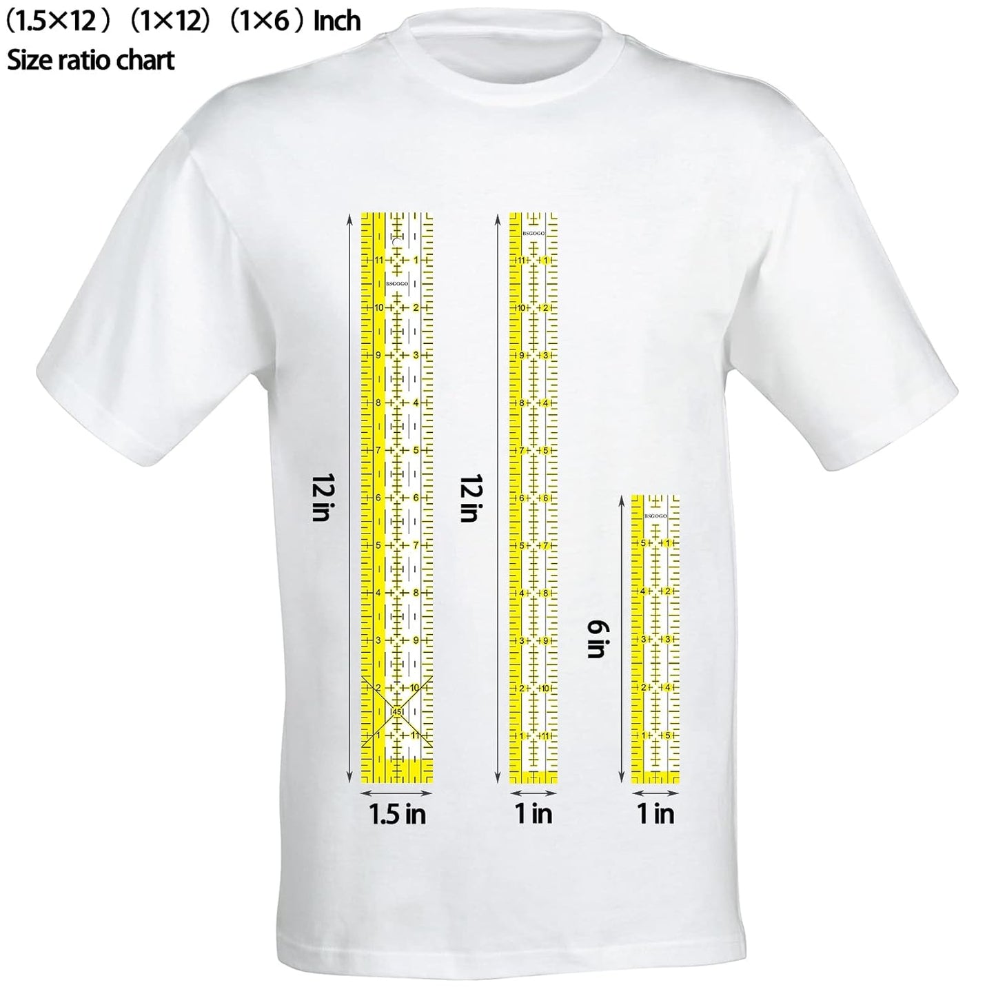 Acrylic Ruler 7 Piece Set, Non Slip Rings 50 Pieces, Quilting Rulers, Size (6"x24"), (2"x24"), (3"x18"), (3"x8"), (1.5"x12"), (1"x12"), (1"x6") (Yellow-7 Piece Set)