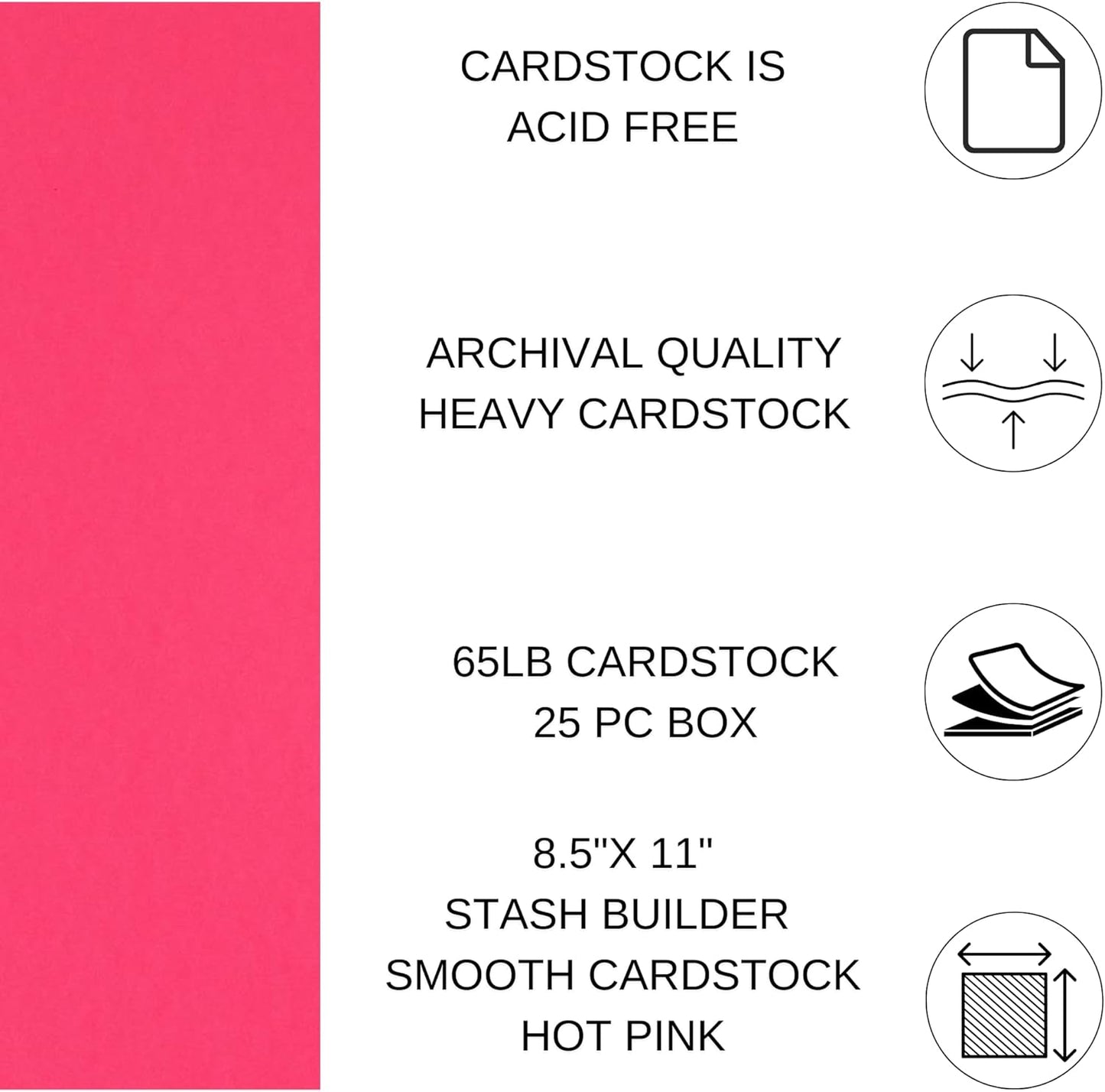 PA Paper Accents Stash Builder Cardstock 8.5" x 11" Hot Pink, 65lb Colored cardstock Paper for Card Making, Scrapbooking, Printing, Quilling and Crafts, 25 Piece Pack