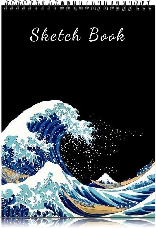 Cabreche Cute Sketchbook Top Spiral Bound Sketch Pad, 9 x 12 inch,100GSM Thick Paper,50 Sheets 100 Pages,Art Sketch Book Artistic Aesthetic Writing Drawing Paper for Girls Women Beginners-Blue Wave
