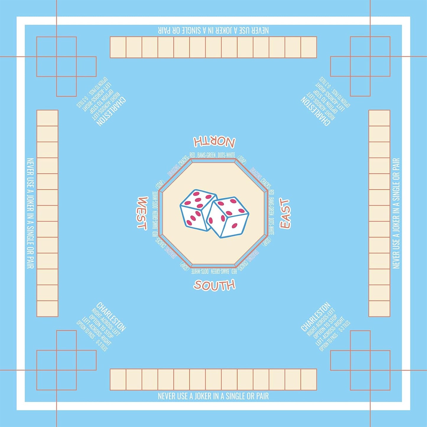 Mahjong Mat for Table 31.5"x31.5", MahJongg Mat Cloth Cover with Game Rules, Mahjong Tablecloth for Card Games, Tile Games, Board Games Table Mat (Sky Blue)