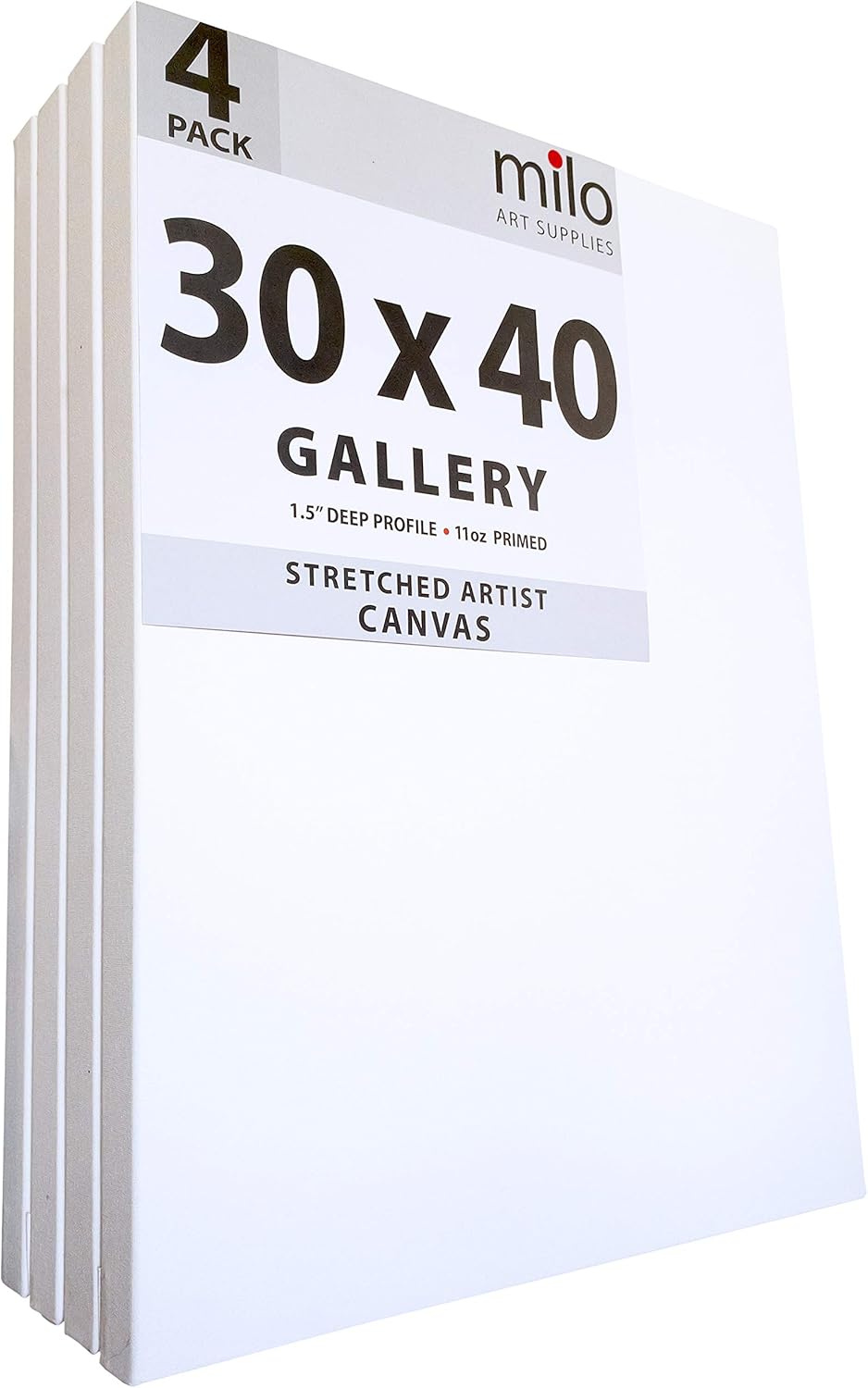 milo Stretched Artist Canvas | 30x40 inches | 4 Pack | 1.5” inch Thick Gallery Profile | 11 oz Primed Large Canvases for Painting, Ready to Paint Art Supplies for Acrylic, Oil