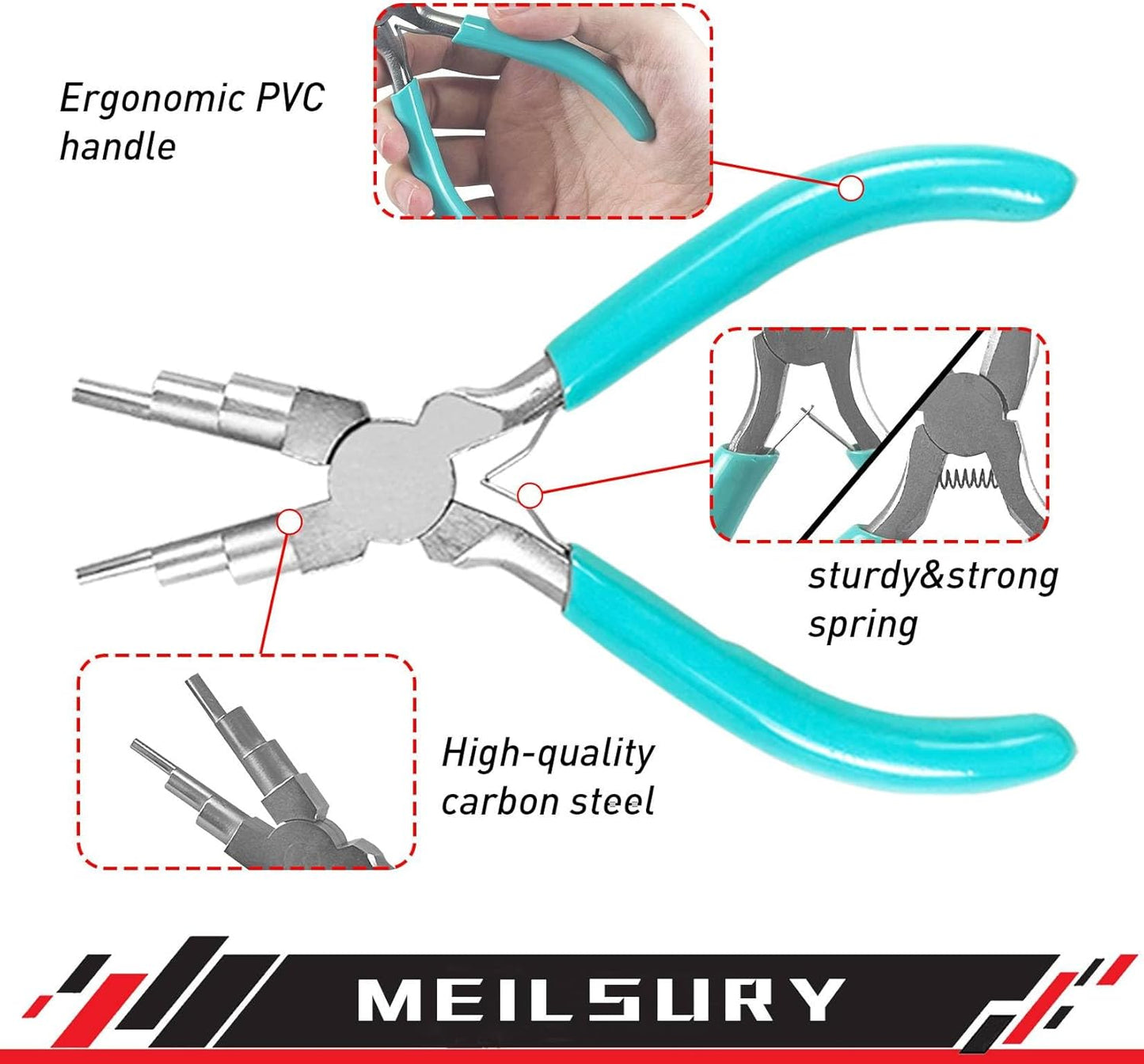 3-Piece jewelry pliers set includes a 6-in-1 bail making looping pliers, nylon jaw pliers, and Wire Looping and Bending plier tools for crafting, beading, and repairing
