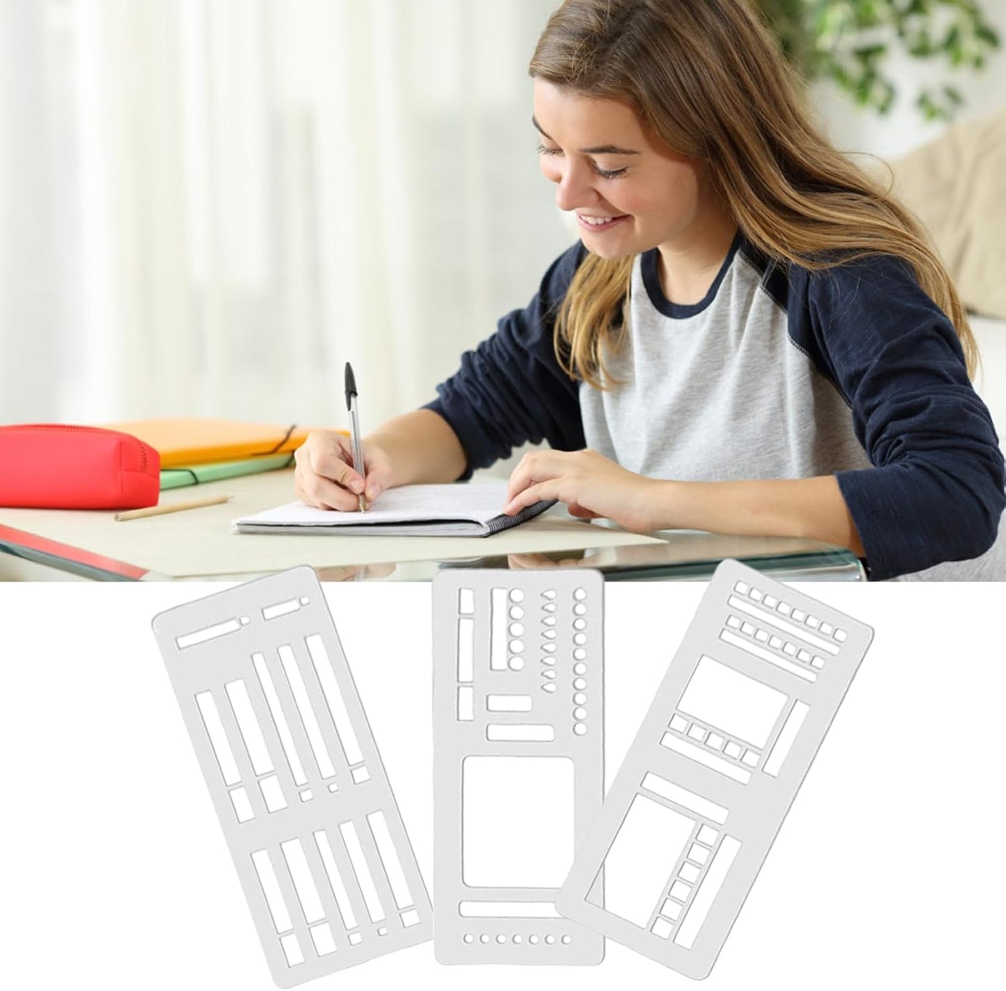 3PCS Planner Stencils Templates Set, Handmade Flexible Record Template, Lexible Journal Calendar Stencil for Dot Grid Planners, Versatile Drawing Template Kit for Journaling, Checklists, Boxes, Lines