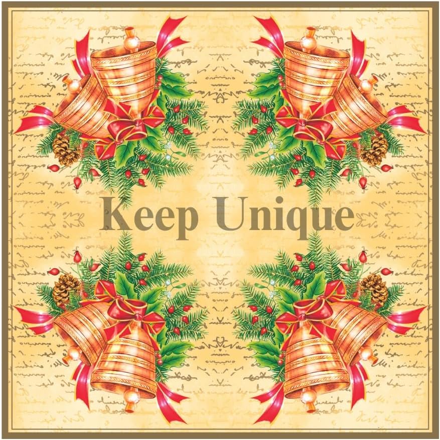 20-ct 13x13 Christmas Paper Decoupage Napkins, 3-Ply Servilletas Tissue Napkin for Dinner and Parties, Disposable Napkins (Bell)