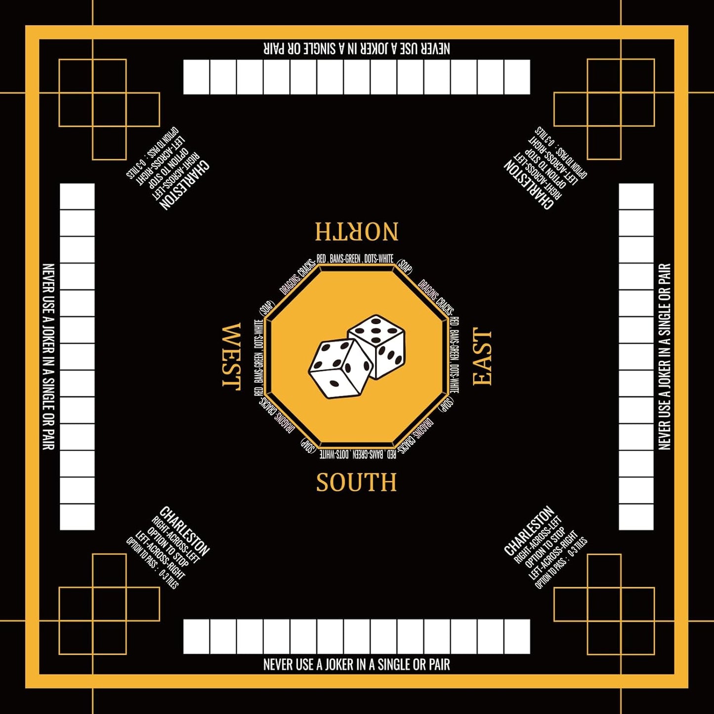 Mahjong Mat for Table 31.5''x31.5'', Non-Slip Mahjong Cloth Cover with Game Rules, Mahjong Tablecloth for Poker, Board Games Table Mat, Card Games, Tile Games, Dominoes (Black)