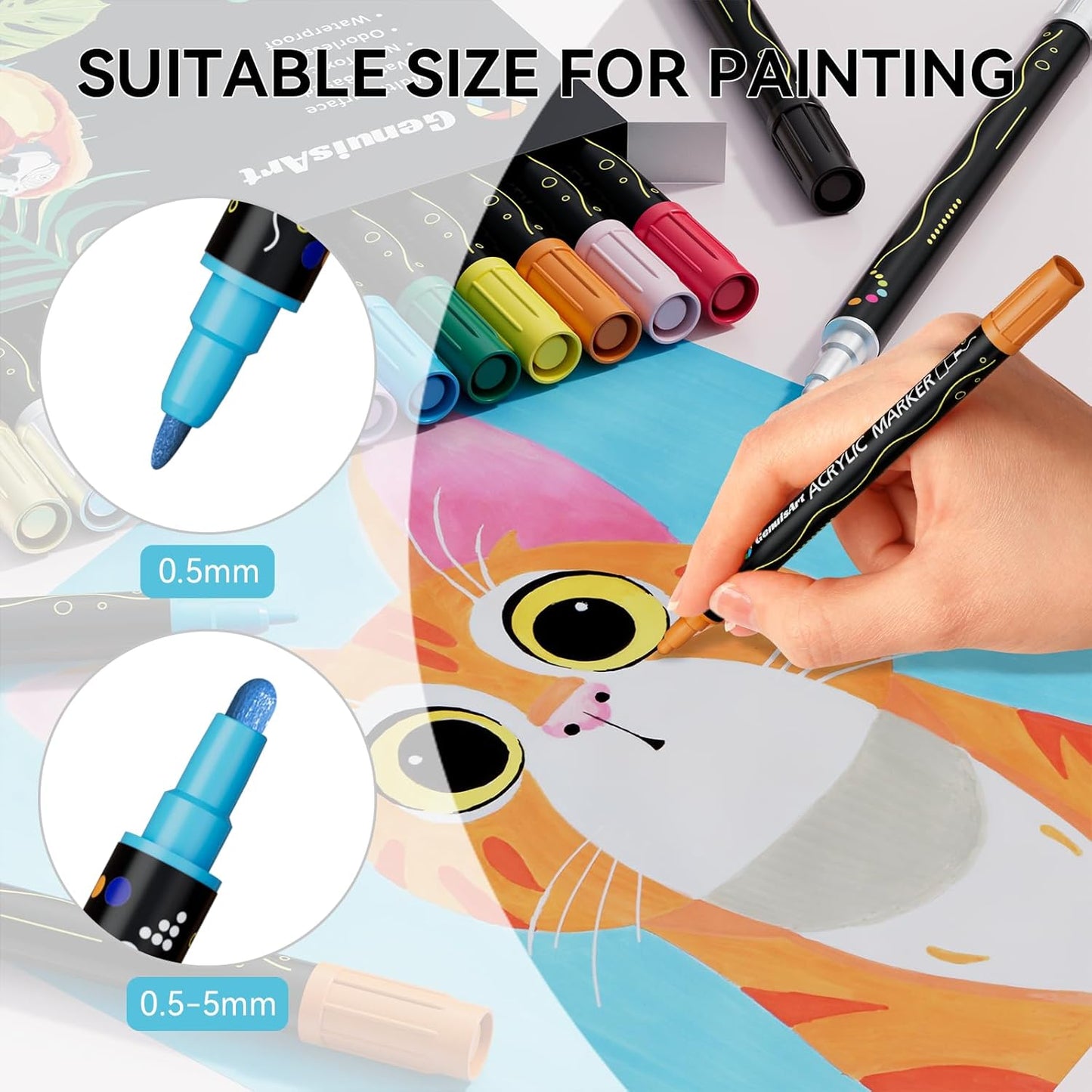 36 Colors Acrylic Paint Pens, Acrylic Paint Markers Dual Tip, with Dot Tip and Fine Tip, Acrylic Markers for Rock Painting, Wood, Canvas, Fabric, Paper, DIY Crafts Making Art Supplies (36)