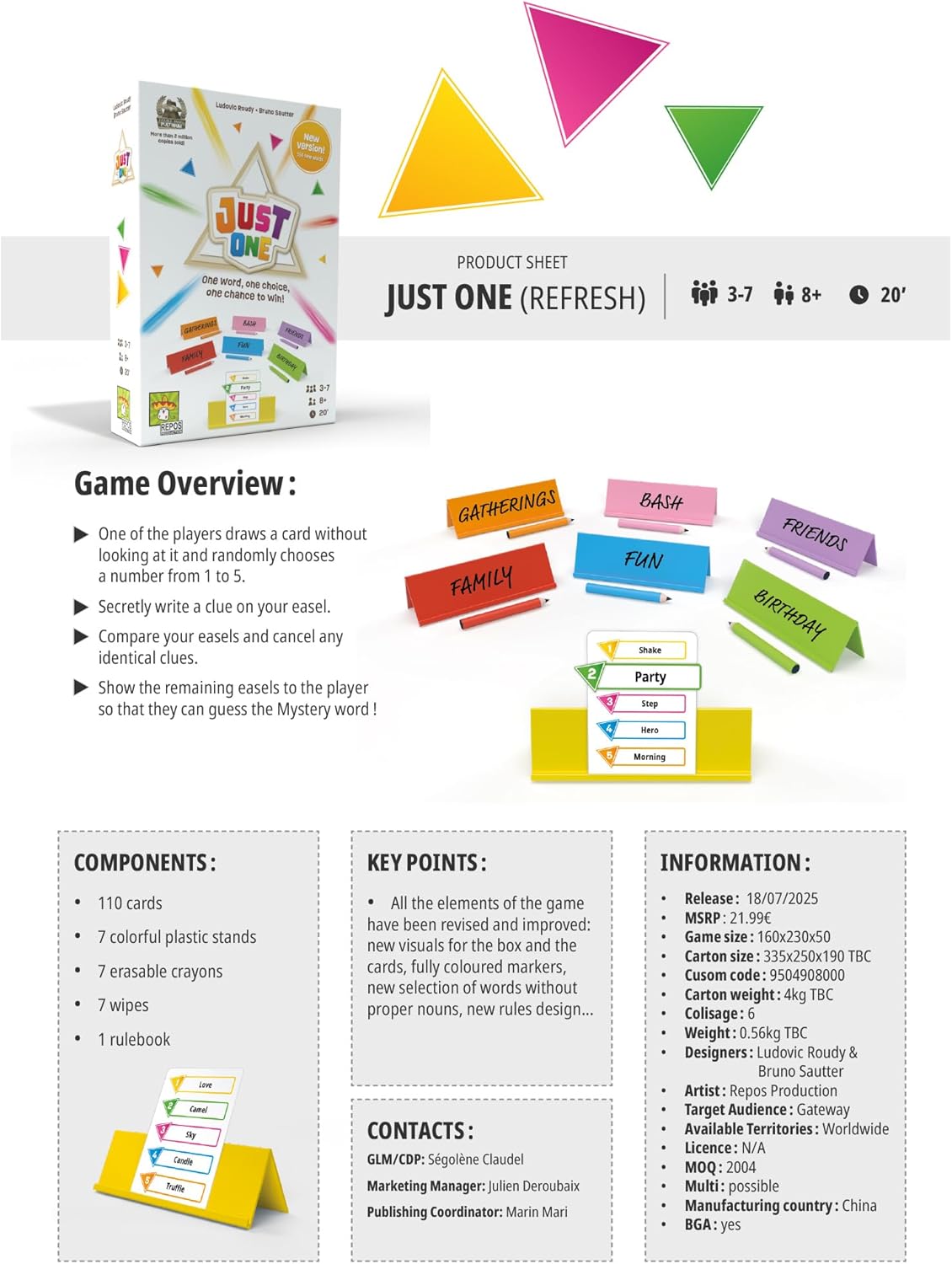 Asmodee Just One Party Game (2025 Refresh) - Cooperative Mystery Word Guessing Fun for Family & Friends, Kids & Adults, Ages 8+, 3-7 Players, 15 Minute Playtime