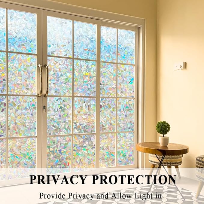 3D Prism Window Film,Transparent Decorative Glass Film Window Door Tint,Rainbow Effect Static Cling Heat Control Anti UV for Kitchen,Dining Room,Bedroom,Living Room,17.5 inches by 157 inches