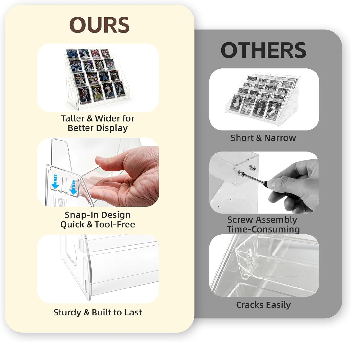 Trading Card Display Stand, Vertical Holder for Baseball Basketball Sports Graded Card Display Stand Tabletop for PSA BGS SGC Slabs, Snap-On Assembly(4 Tier, 1 Pack)