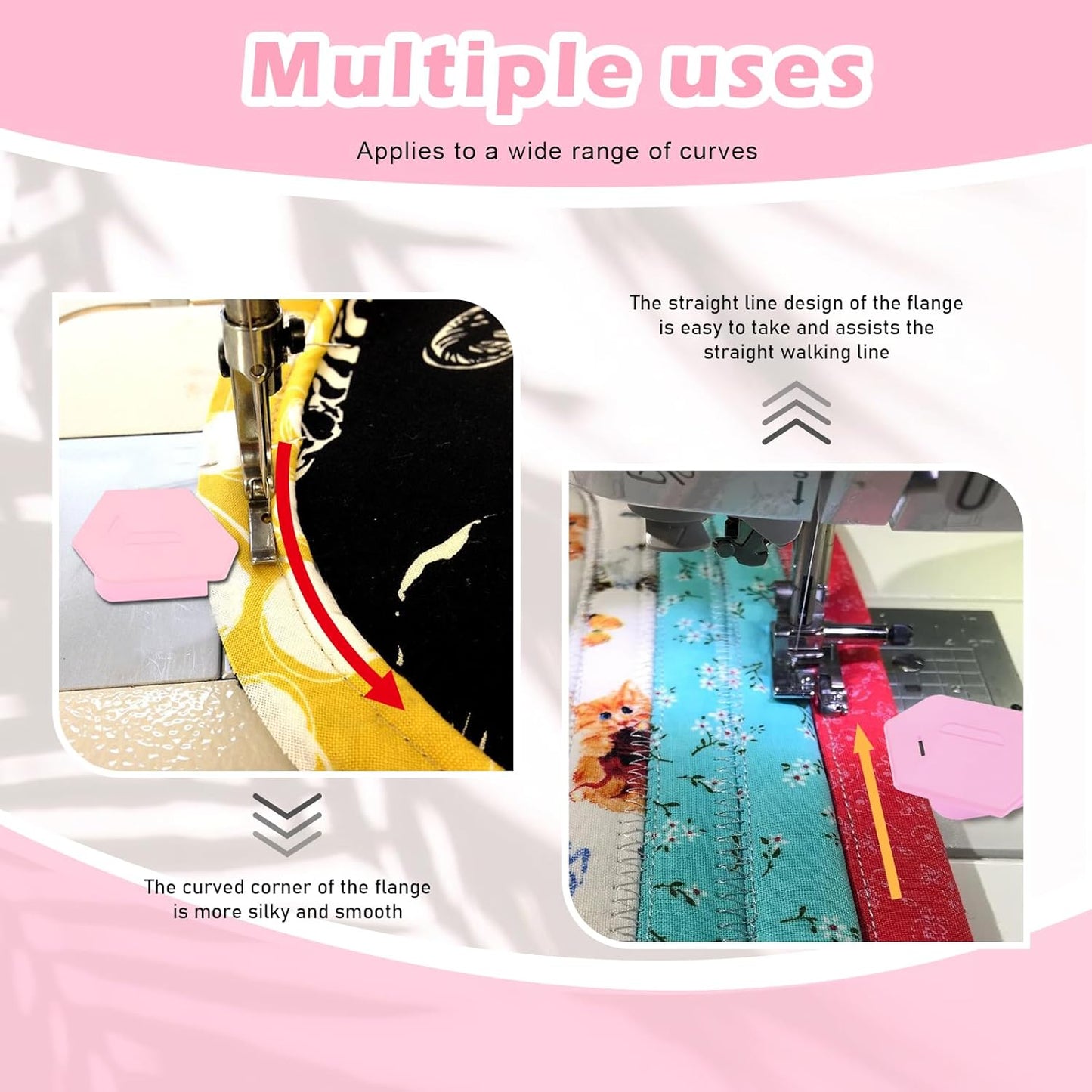 Pcmursal 4 Pieces Magnetic Seam Guide for Sewing Machine, Upgraded Multi-Purpose Tool Polygonal Magnetic Seam Guide with Scale, Sewing Supplies and Accessories (Pink)