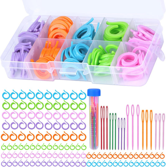 LUNARM Stitch Markers, 5 Colors/2 Sizes Open Stitch Markers for Crocheting with Sewing Needle, Split Ring Knitting Rings for DIY Handmade Crafts