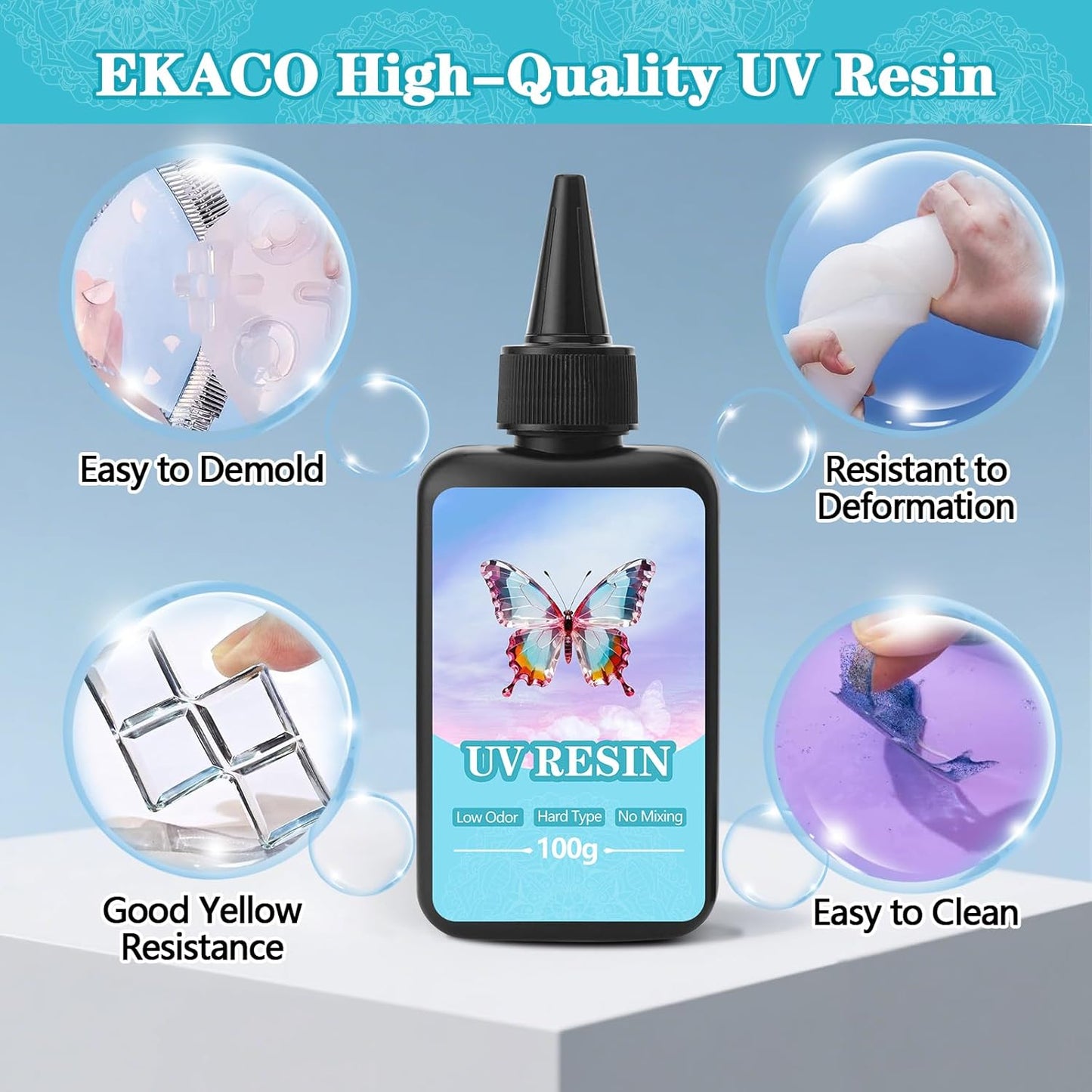 EKACO 500g UV Resin, Upgraded Hard Type Crystal Clear Ultraviolet Epoxy Resin Hard for Craft Jewelry Making, Craft Decor, Key Chain Making