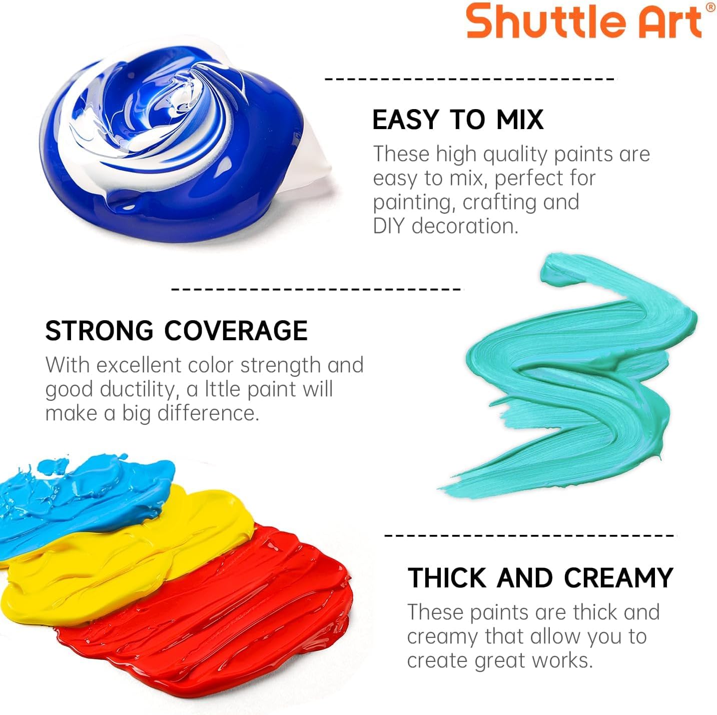 Shuttle Art Acrylic Paint, 15 Colors Acrylic Paint Large Bottle Set, 473ml/16oz Each, Rich Pigments, High Viscosity, Bulk for Artists, Beginners and Kids on Rocks Crafts Canvas Wood