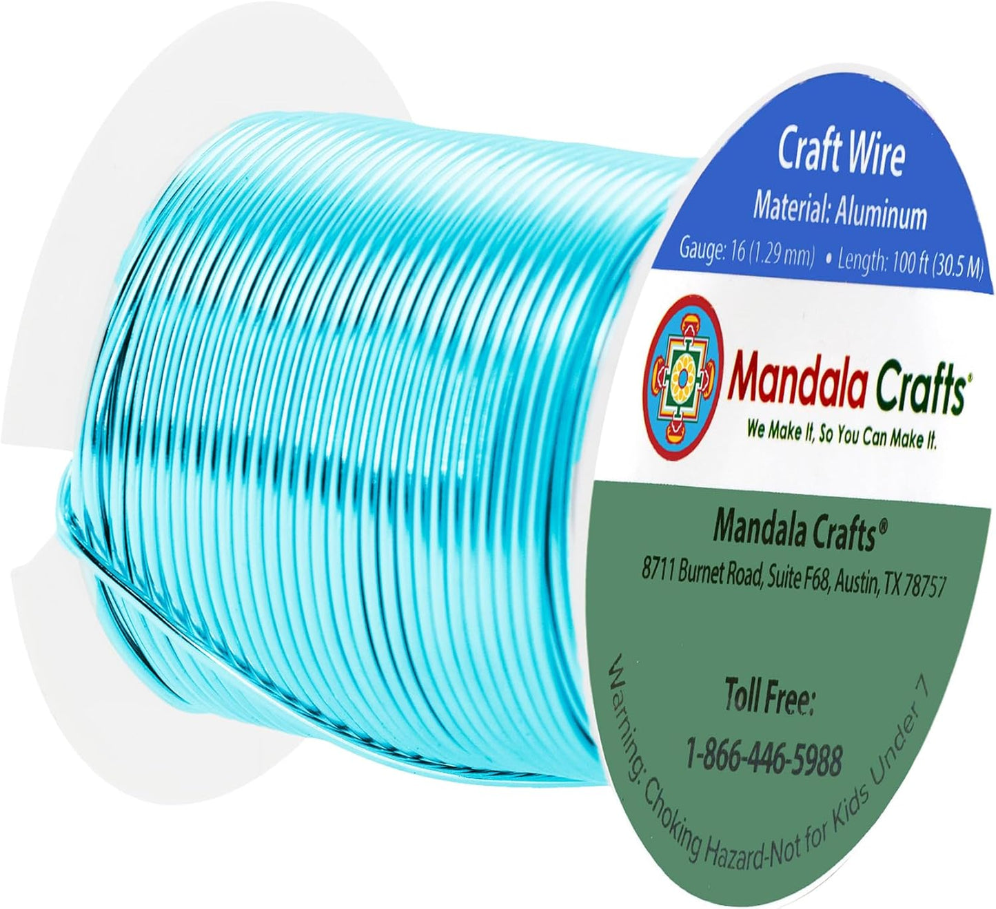 Mandala Crafts 16 Gauge Anodized Aluminum Craft Wire for Jewelry Making - 100 FT Colored Flexible Turquoise Wire - Bendable for Bonsai Armature Crafting Sculpting