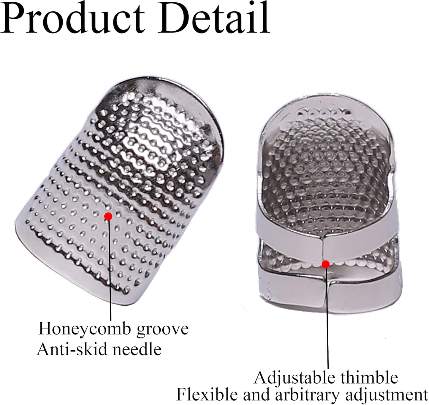 J.CARP 4Pcs Sewing Thimble, Metal Silvery Sewing Thimble Finger Protector, Adjustable Finger Shield Ring Fingertip Thimble Sewing Quilting Craft, Accessories DIY Sewing Tools (2 Sizes, S/M)