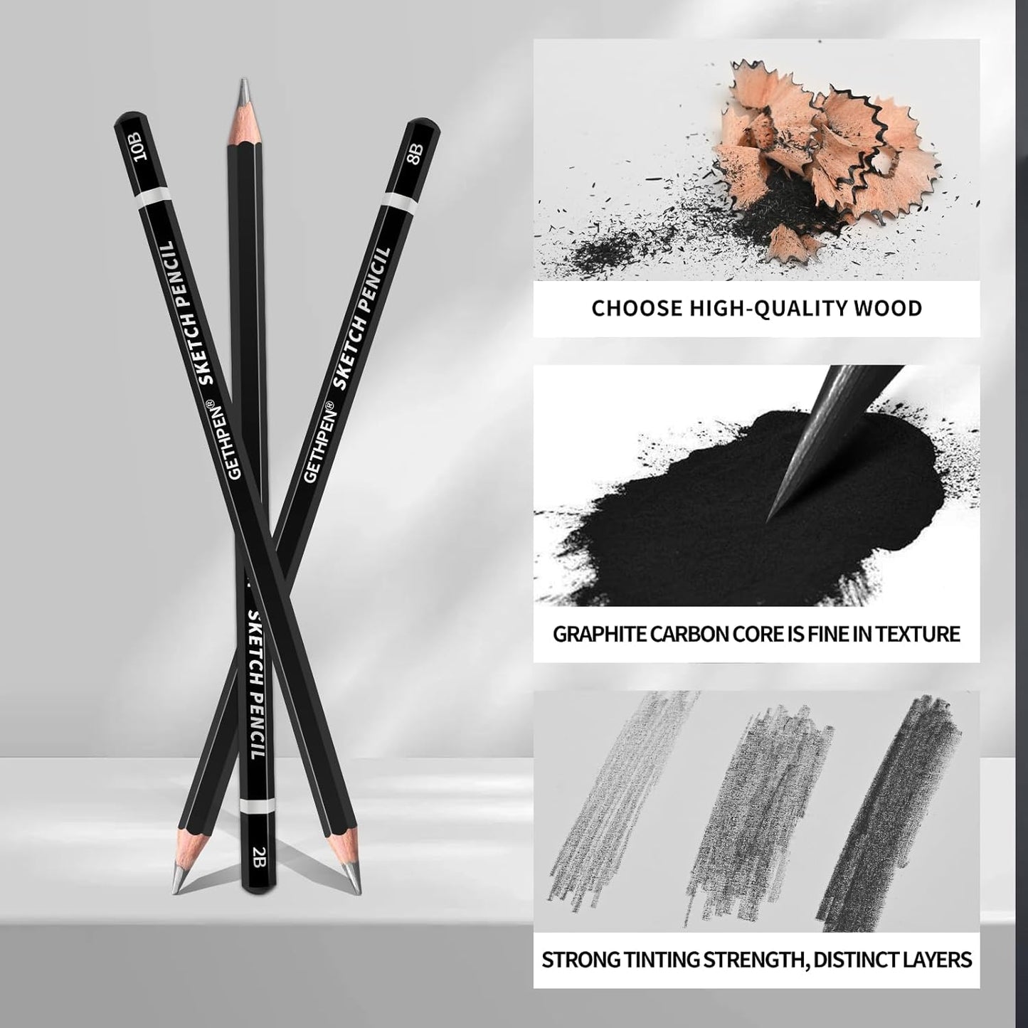 Professional Drawing Sketching Pencil Set - 14 Pieces Graphite Pencils(14B - 4H), Ideal for Drawing Art, Sketching, Shading, Artist Pencils for Beginners & Pro Artists