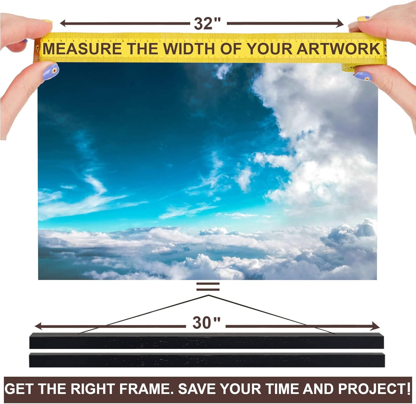 DACRI HOME 32" Wide Magnetic Poster Hanger Frame - 32x24 32x48 32x40 Wooden Frame, Premium Teak Wood, Strong Magnets, Quick Wall Hanging for Poster, Map, Picture, Print, Scroll (32 Inch, Black)