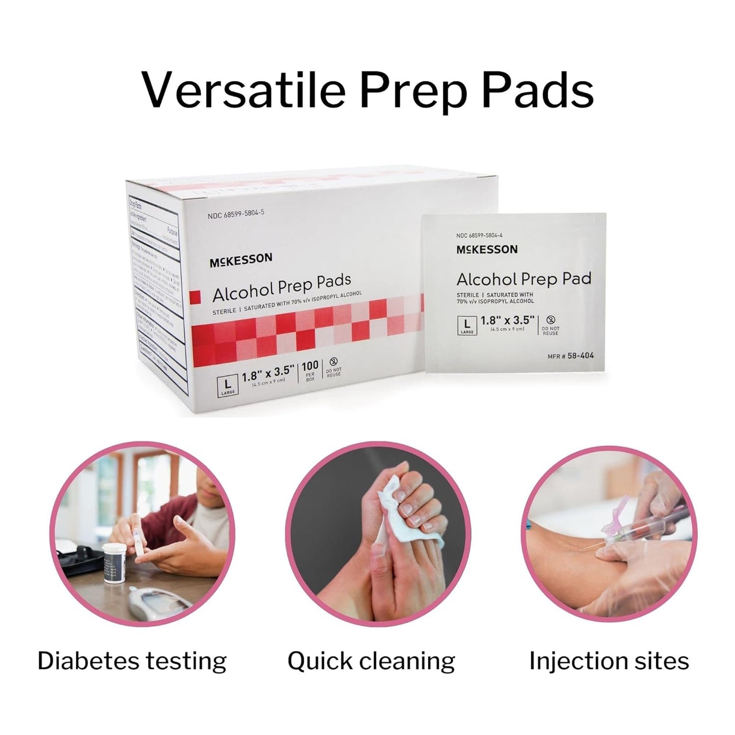 McKesson Alcohol Prep Pads [Pack of 1000] 70% Isopropyl, Individually Wrapped Wipes, Sterile, Medical-Grade, First Aid, Large, 100 Count, 10 Boxes