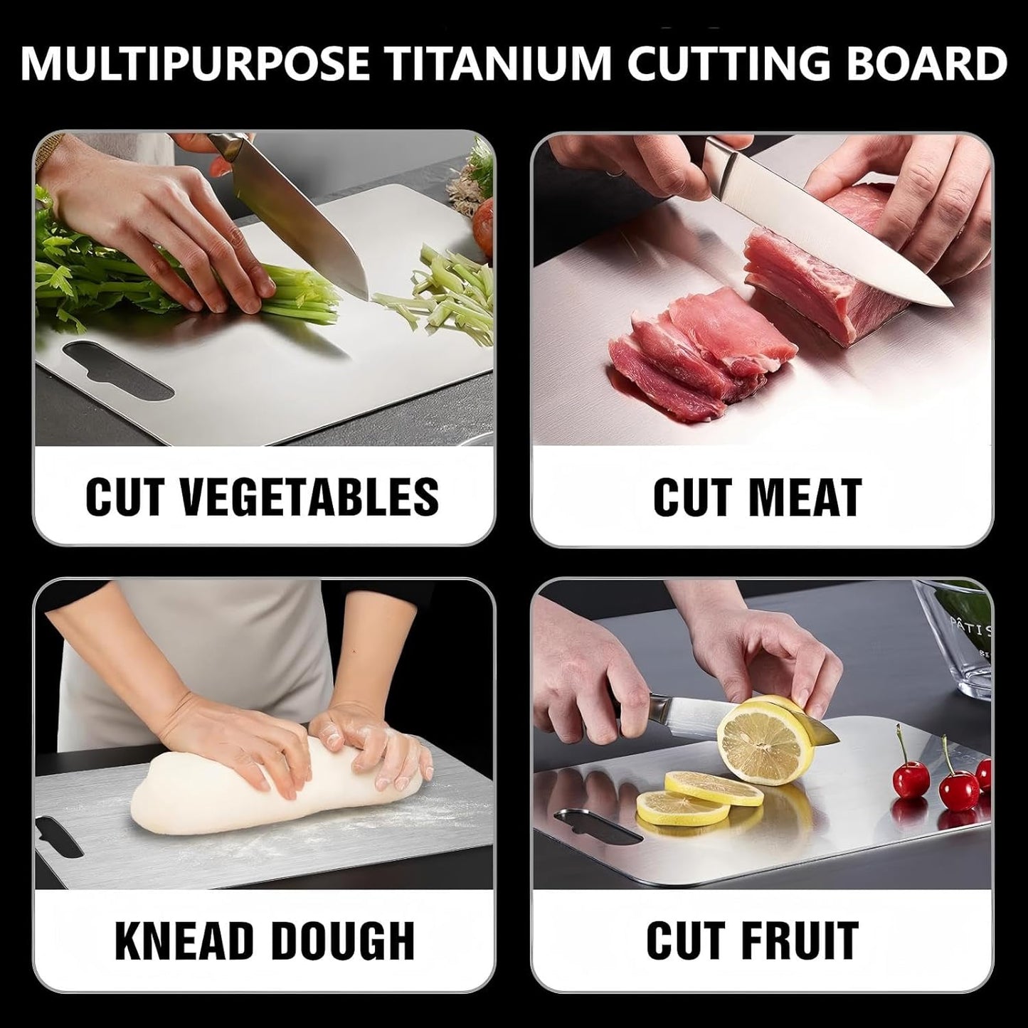 Titanium Cutting Board, Double Sided 2025 New Titanium Cutting Boards for Kitchen, Non Toxic Non Slip, Chopping Board, Dishwasher Safe, Easy to Clean (12"L x 9"W)