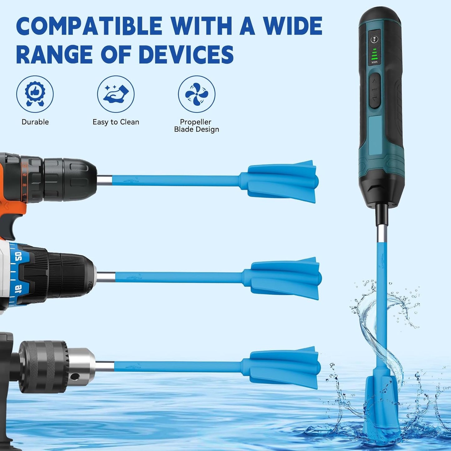 Suzzam Silicone Resin Mixer Paddles, 4 pcs Epoxy Mixer for Drill - Paint Stirrer for Drill, Easy to Clean & Reusable, 1/4" Drill Epoxy Mixer Attachment