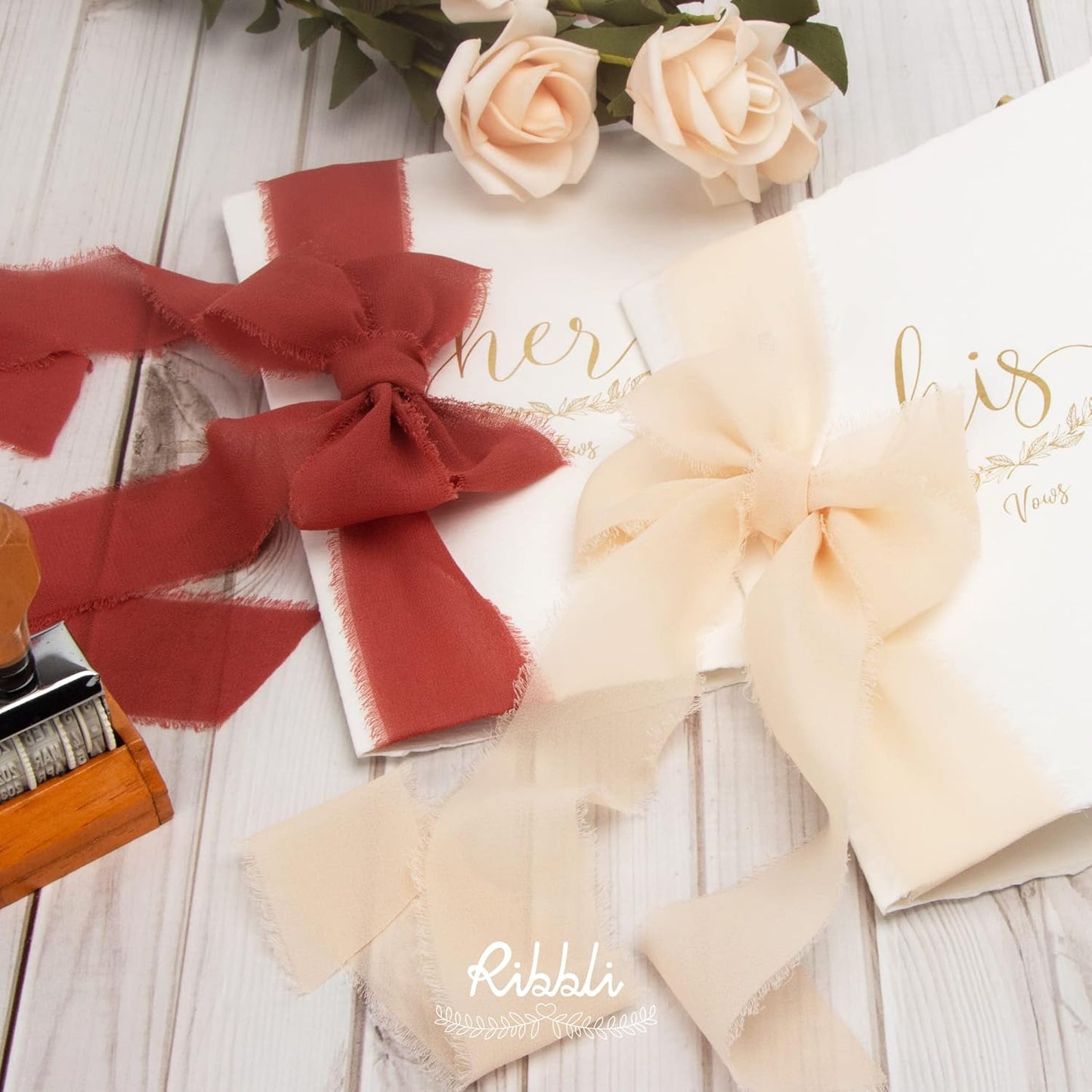 Ribbli Rust Red Chiffon Ribbon 1-1/2 inch x 20 Yard Handmade Fringe Chiffon Silk Ribbon for Wedding Invitations, Bridal Bouquets Wrapping, Flower Arrangement Decoration