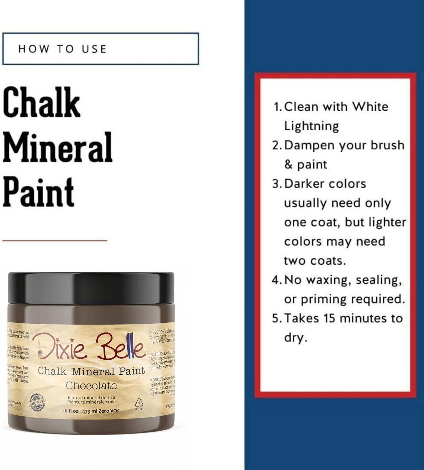 Dixie Belle Paint Company Chalk Finish Furniture Paint - Chocolate (16oz) - Matte Creamy Brown Chic Chalk Mineral DIY Furniture Paint