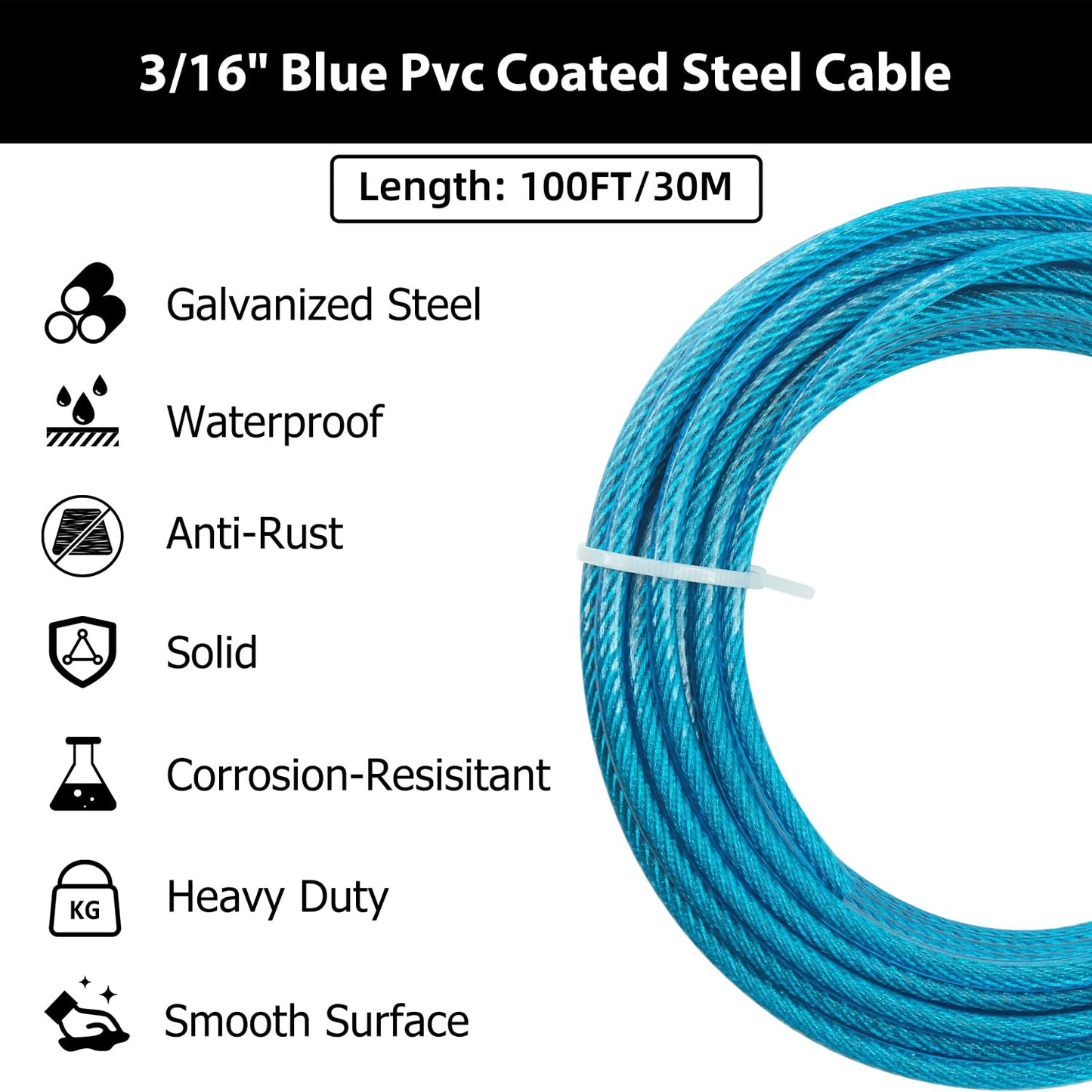 Sunshade Sail Wire, Clothesline, PIUM 3/16" PVC Coated Wire Rope Kits, 7x7 Strand 100Ft Steel Cable for Decking Rails, Sun Shade Sails, Clothesline and Garden Steel Cable Kits
