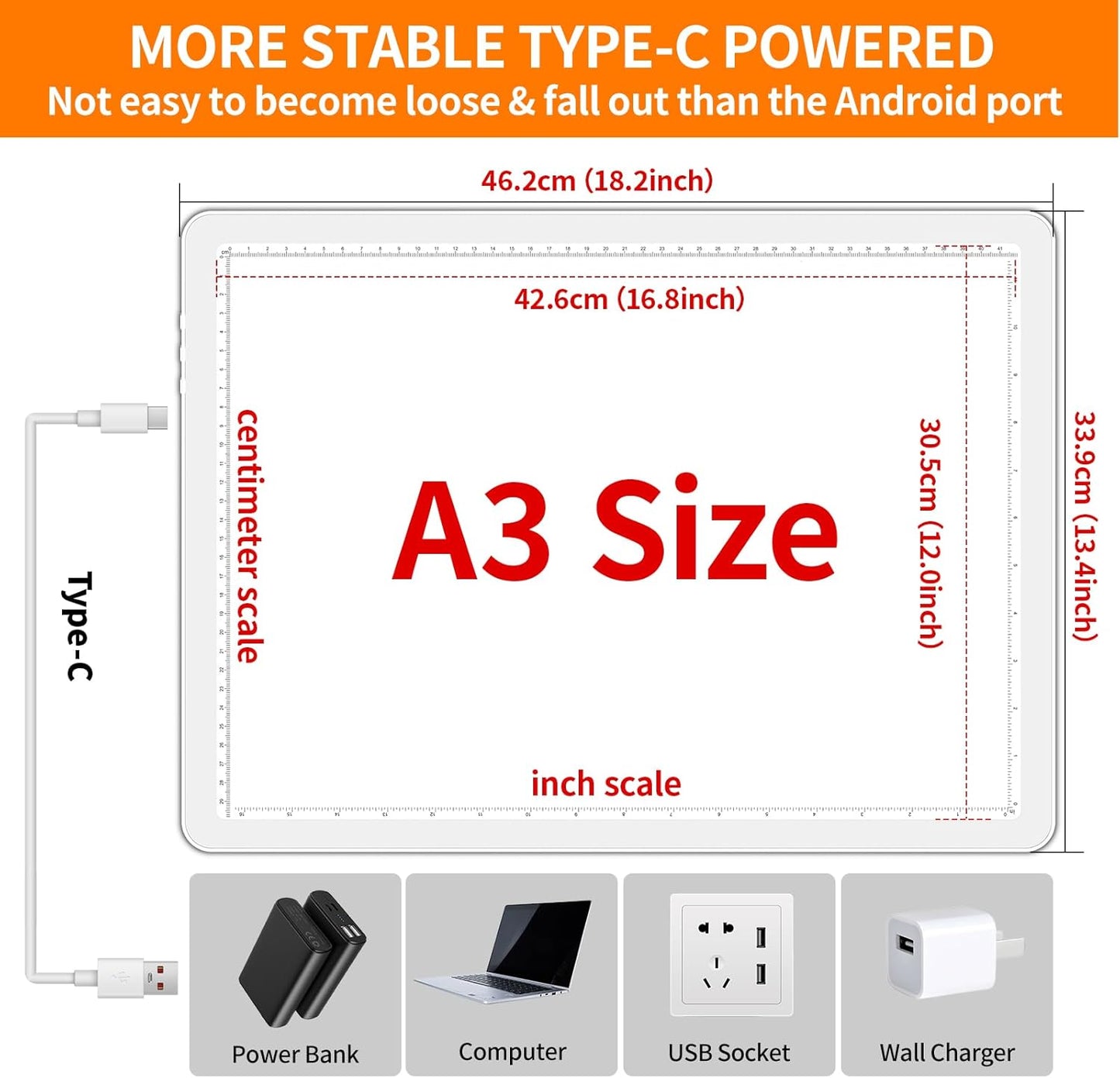 Elice Magnetic A3 Light Board with Bag for Diamond Painting, Tracing LED Light Box with Side Buttons, Super Bright Diamond Art Light Pad, Light Table for Drawing, Sketching, Weeding Vinyl - White