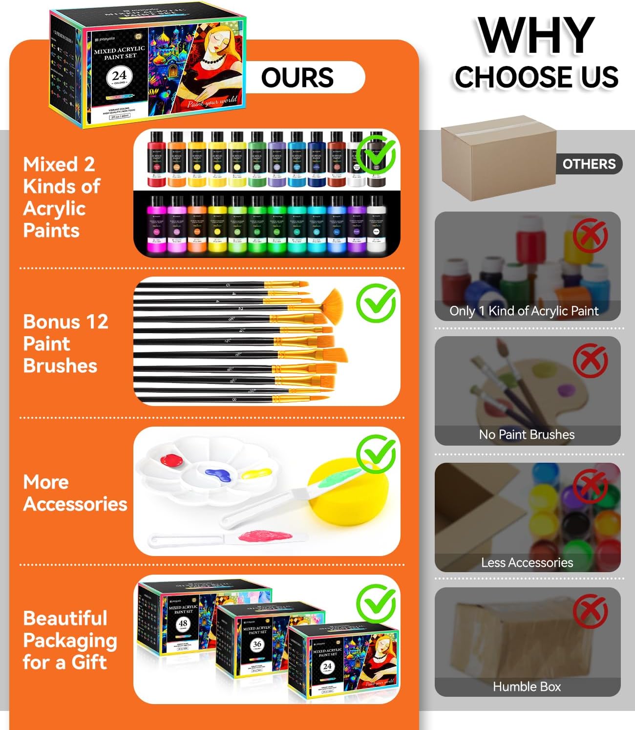 40 PCS Classic & Glow in the Dark Acrylic Paint Set with 12 Brushes, 2 Knives & Palette, 24 Colors Art Craft Paint for Beginners, Halloween Pumpkin Canvas Ceramic Rock Painting Kit