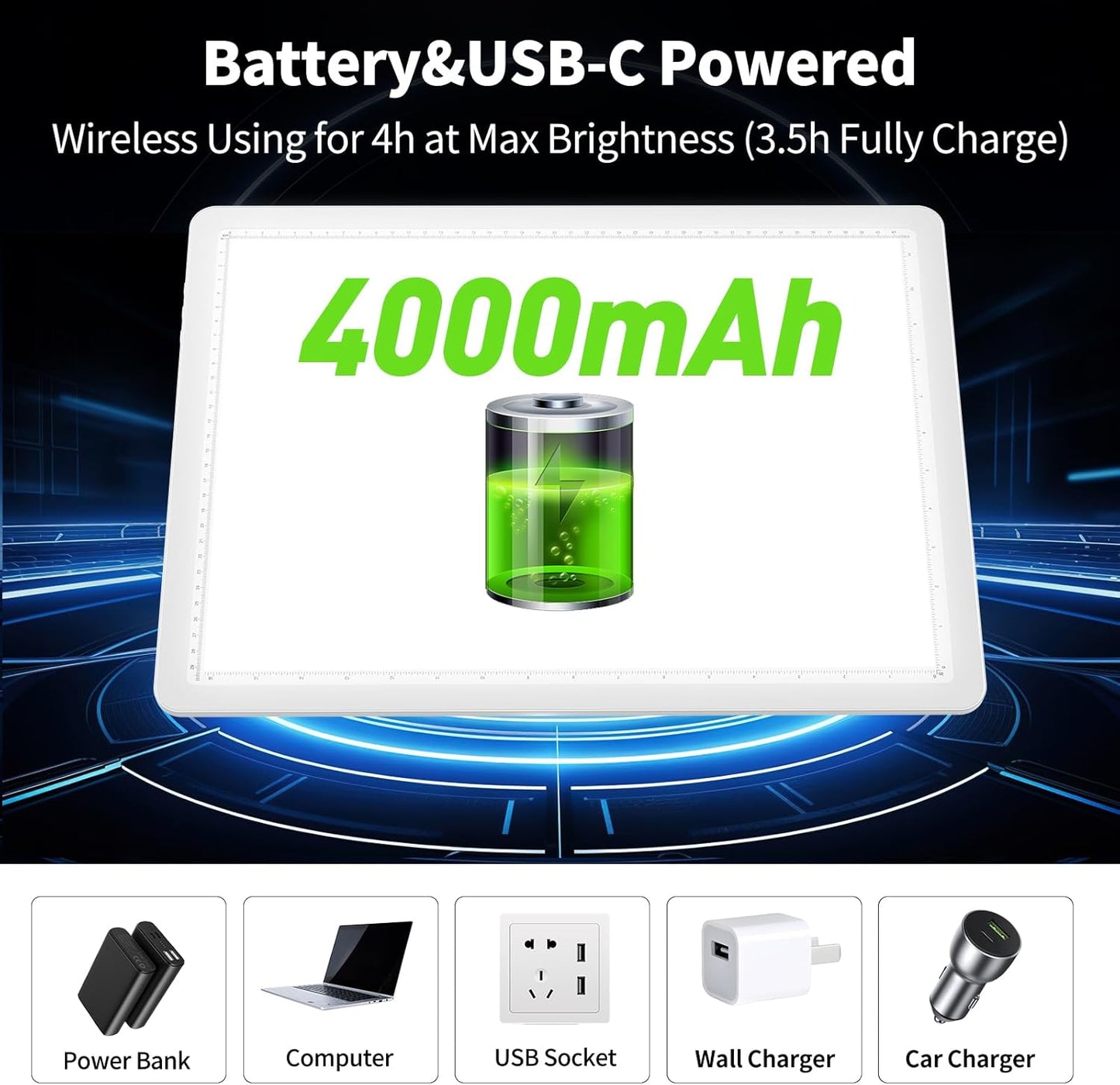 Phylosal Rechargeable A3 LED Light Pad for Diamond Painting, Ultra-Thin Magnetic Tracing Light Box for Drawing, Diamond Art Light Board with Side Button, Super Bright Light Table for Sketching (White)