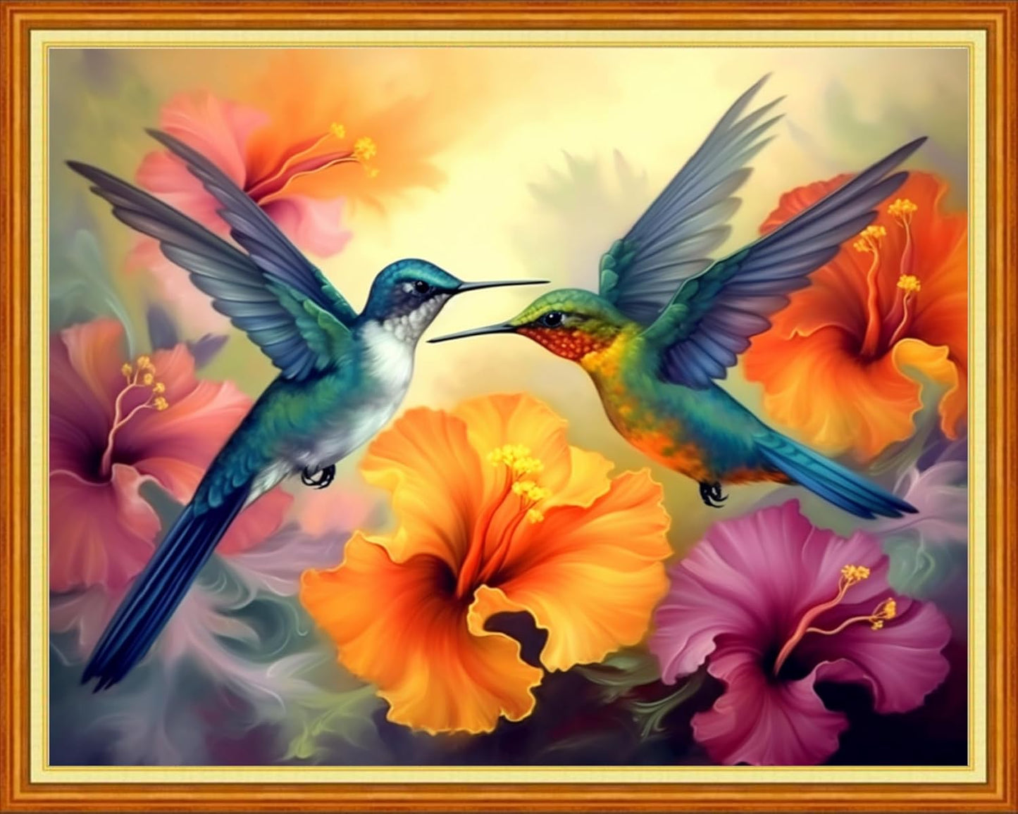 Cross Stitch Kits for Beginners Stamped Cross-Stitch Supplies Needlework preprint Embroidery Kits for Adults DIY Needlepoint Kits Embroidery Patterns 11CT-Hummingbirds gather honey 16x20 inchs