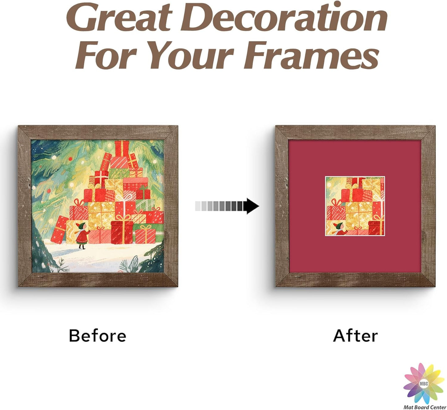 Mat Board Center, 8X8 Mix Color Mats for 4X4 Pictures - Acid Free, 4-Ply Thickness, White Core, Bevel Cut - for Artworks, Photos, Framing - Pack of 12