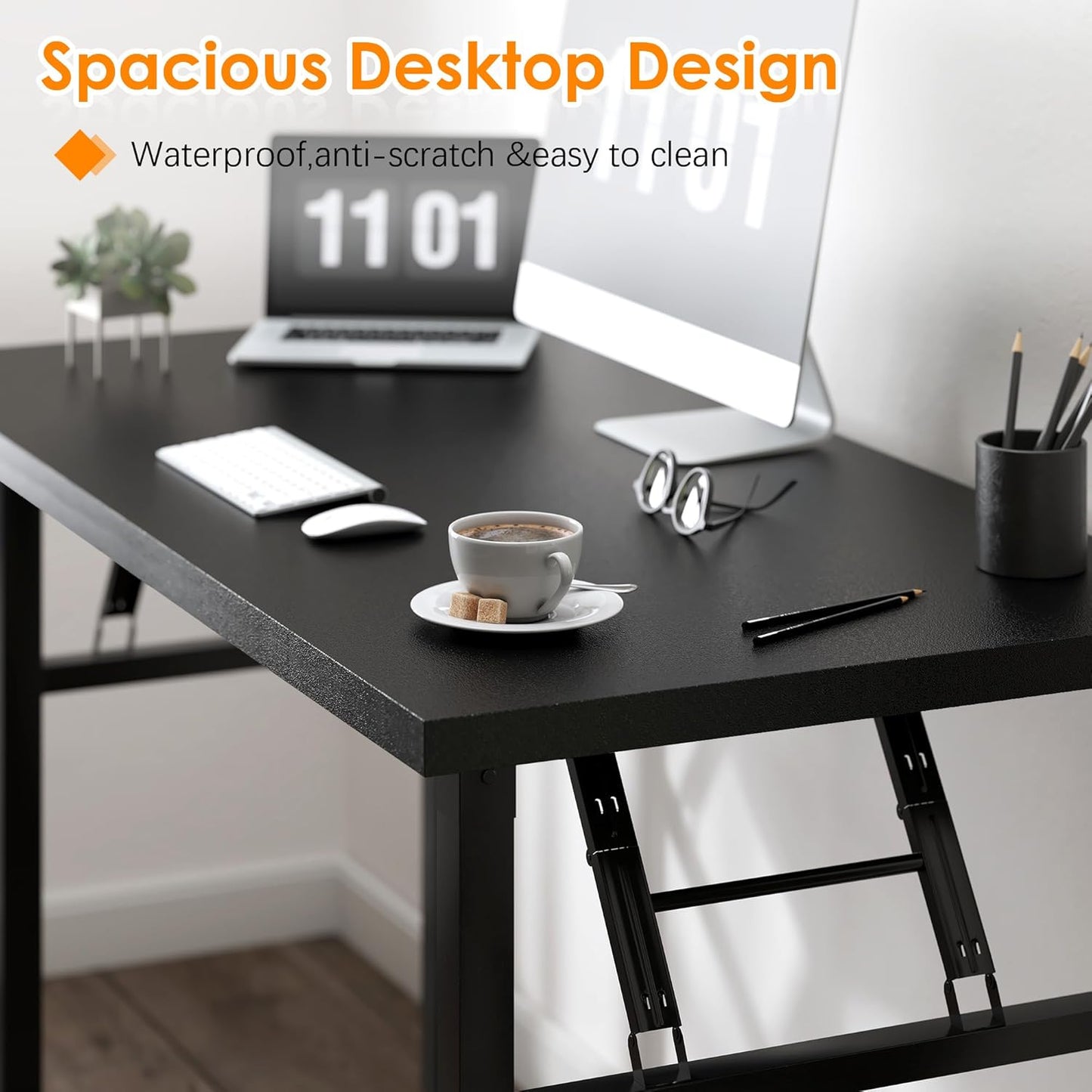 Need 31.5 Inch Folding Computer Desk for Small Spaces, Black Study Foldable Writing Table for Home Office, Bedroom, Dorm Room & Student, No Assembly