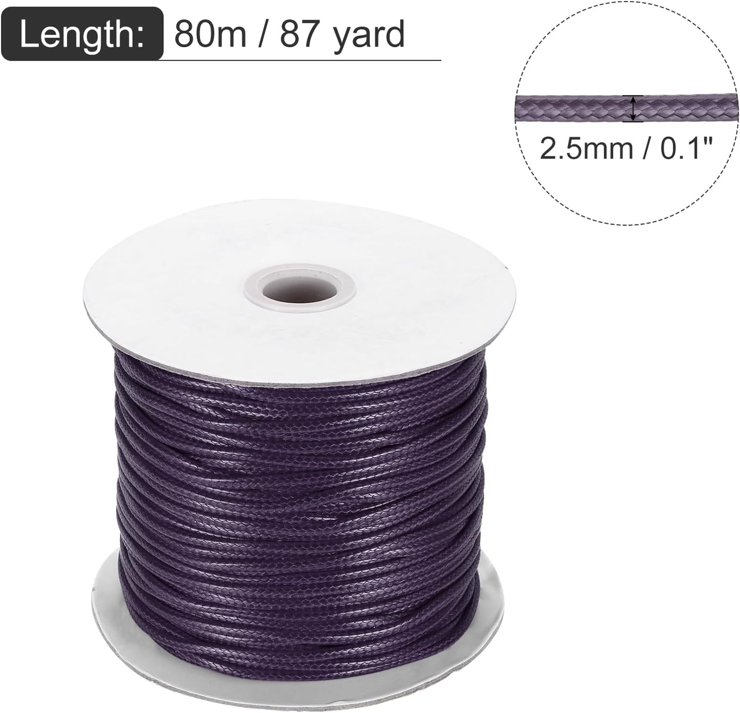 MECCANIXITY Waxed Cord 2.5mm Waxed Polyester Cord 87 Yard Wax String for Bracelet Making, Necklaces, Beading, Jewelry Making and DIY Crafts(Dark Purple)